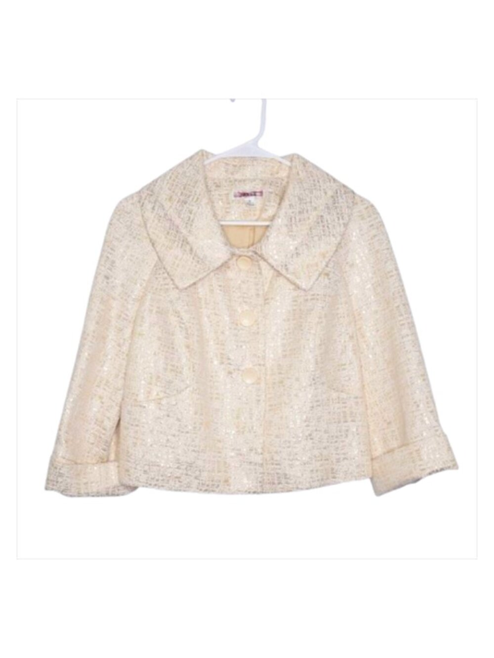 Maakif Cream & Gold 3/4 Sleeve Cropped Cocktail Jacket - 6. Cotton/Polyester